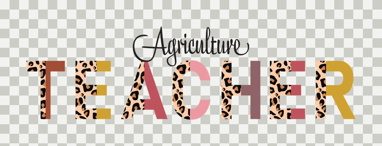 Agriculture TEACHER Typography Design with cursive text, block letters, leopard print pattern and split color design in black, tan and brown transparency and detail preview thumbnail