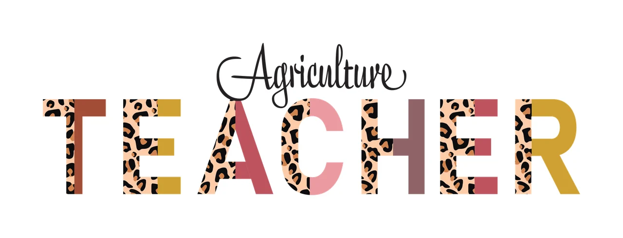 Agriculture TEACHER Typography Design with cursive text, block letters, leopard print pattern and split color design in black, tan and brown