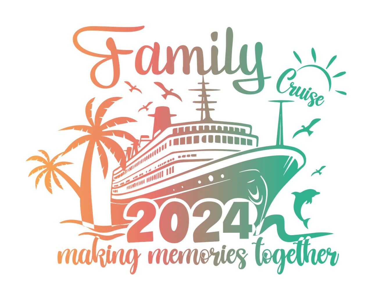 Cruise Ship Illustration cruising palm trees birds sun dolphin