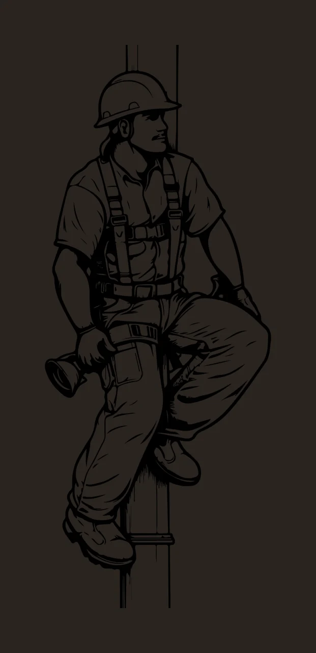 Line Worker Sitting On A Vertical Pole helmet harness lamp contrast preview thumbnail