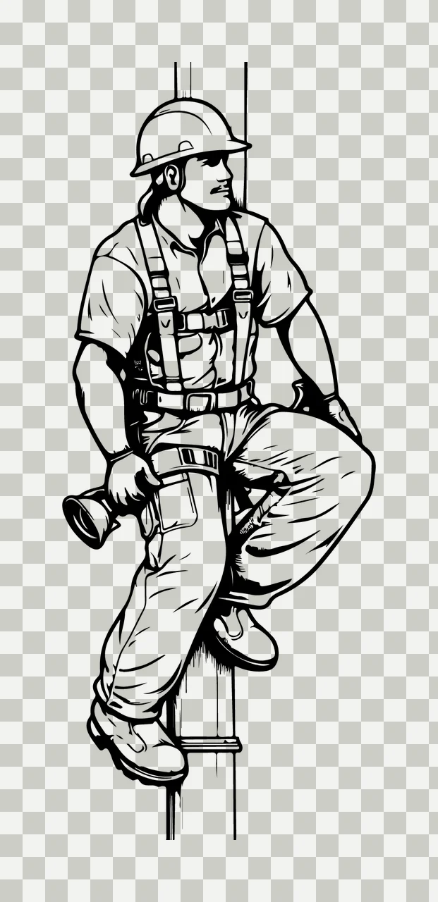 Line Worker Sitting On A Vertical Pole helmet harness lamp transparency and detail preview thumbnail