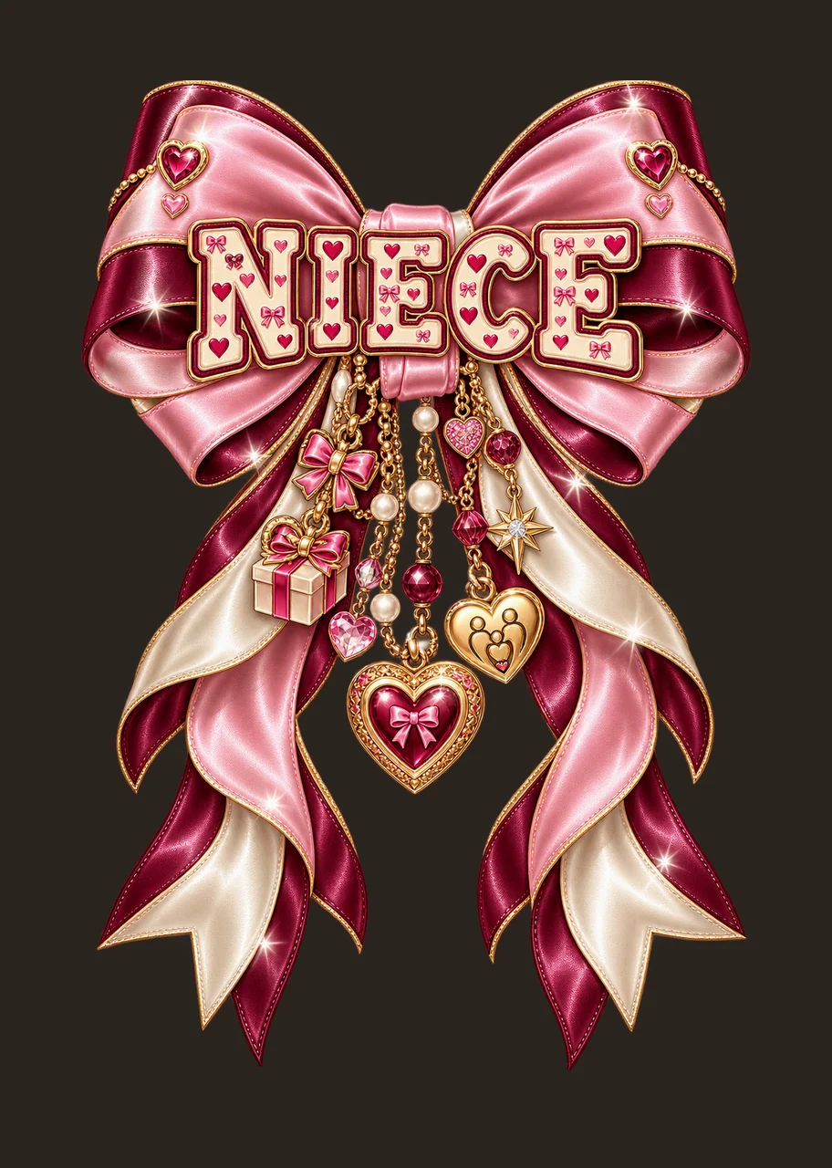 Niece Bow Charm PNG, Coquette Ribbon Sublimation, Transparent Digital Download contrast preview thumbnail
