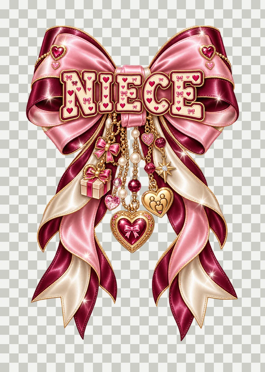 Niece Bow Charm PNG, Coquette Ribbon Sublimation, Transparent Digital Download transparency and detail preview thumbnail
