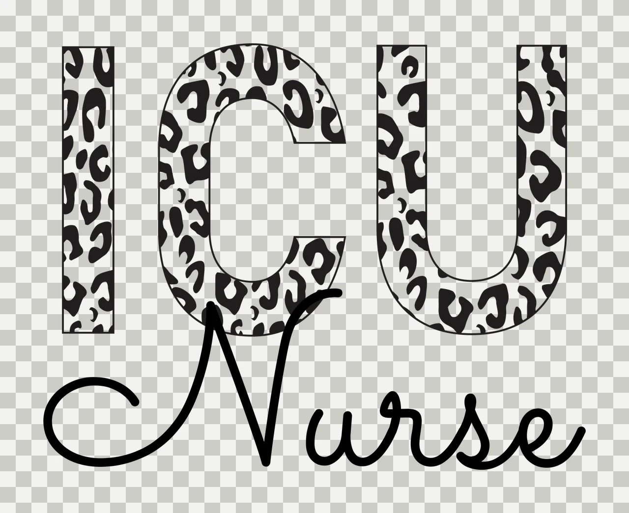 Icu Nurse Text With Leopard Print Pattern written black white transparency and detail preview thumbnail