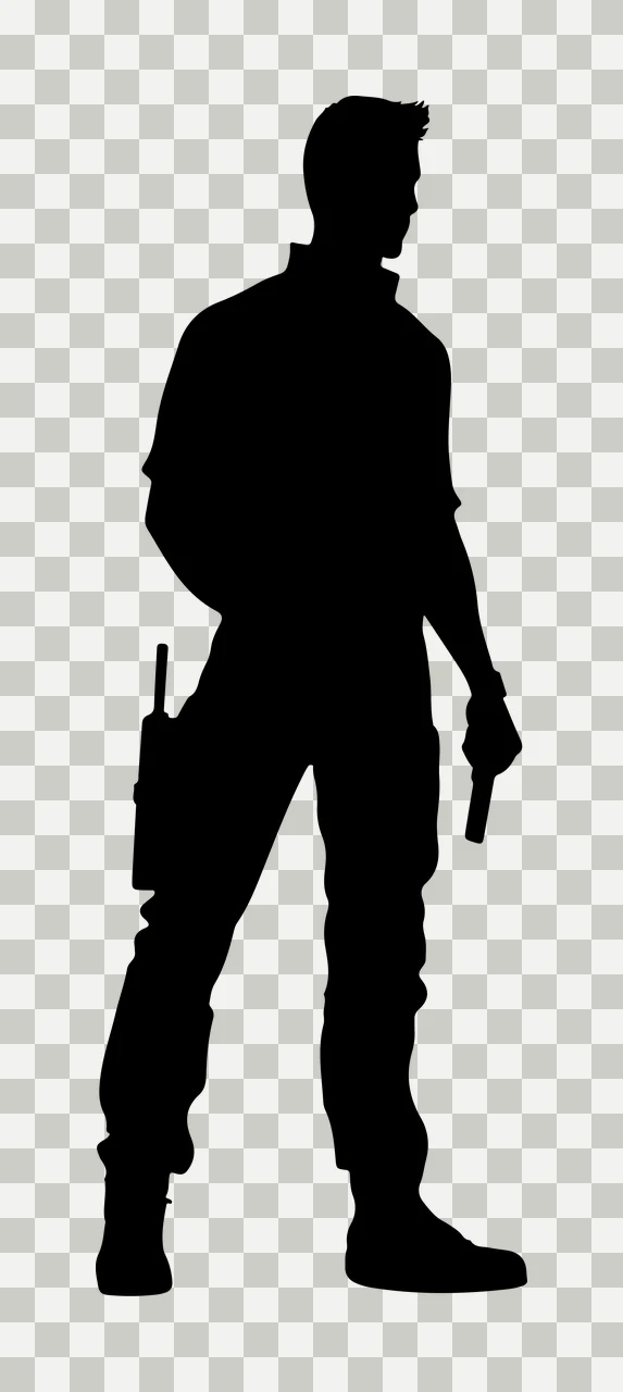 Full Body Standing Male Figure Silhouette Holding object solid black transparency and detail preview thumbnail