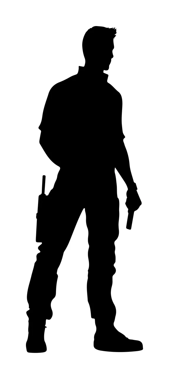 Full Body Standing Male Figure Silhouette Holding object solid black