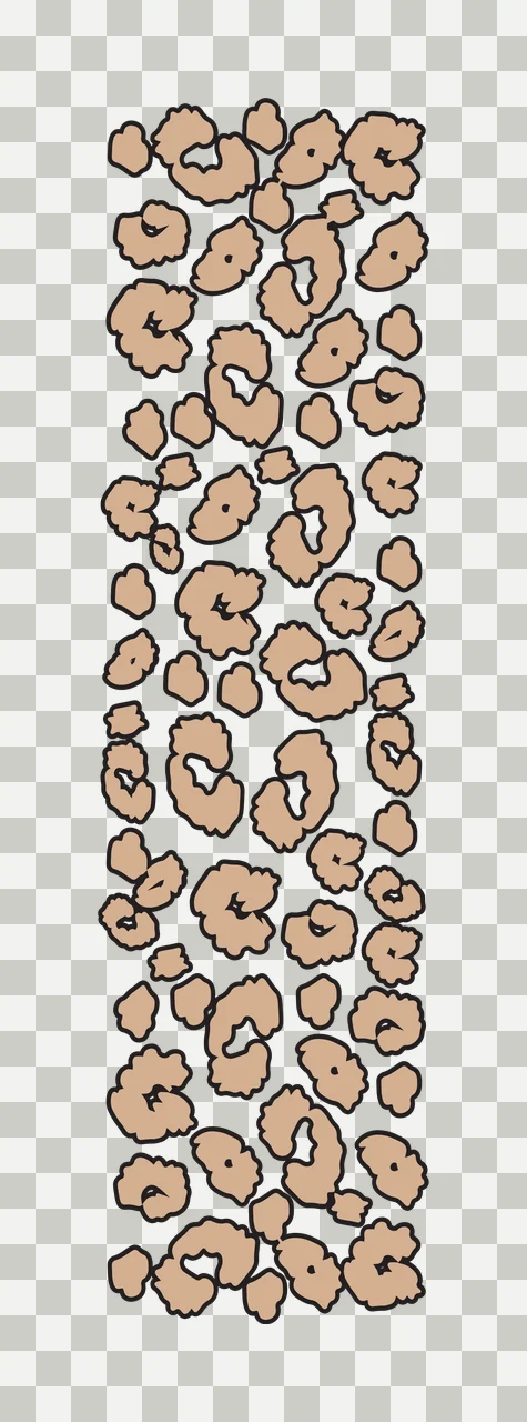Leopard print pattern strip Illustration with leopard spots, rosettes, black outlines and beige fill in white transparency and detail preview thumbnail