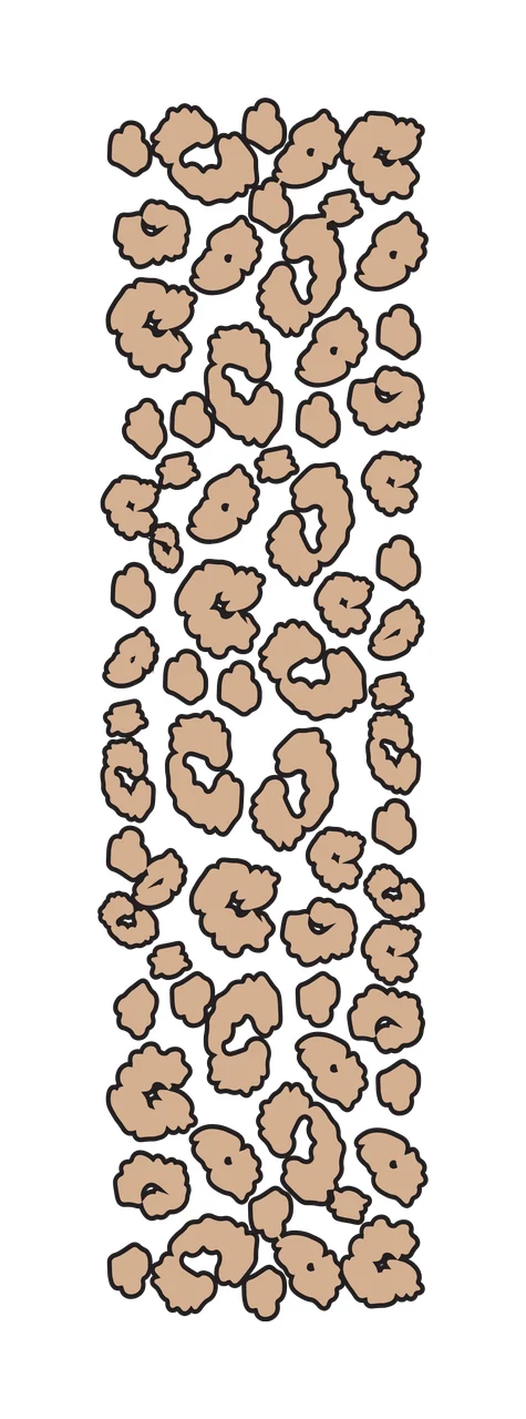 Leopard print pattern strip Illustration with leopard spots, rosettes, black outlines and beige fill in white