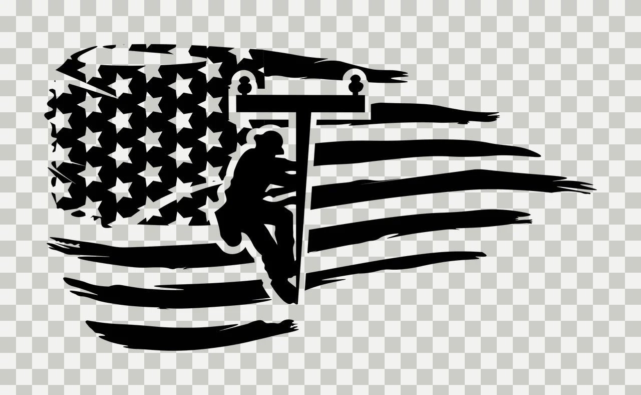 Lineman Climbing Utility Pole Flag Silhouette human black worker transparency and detail preview thumbnail