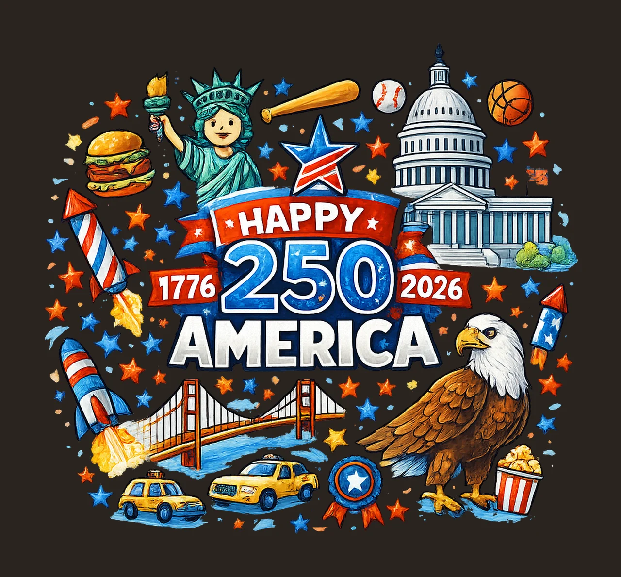 Happy 250 America Kids Doodle Patriotic USA Design contrast preview thumbnail