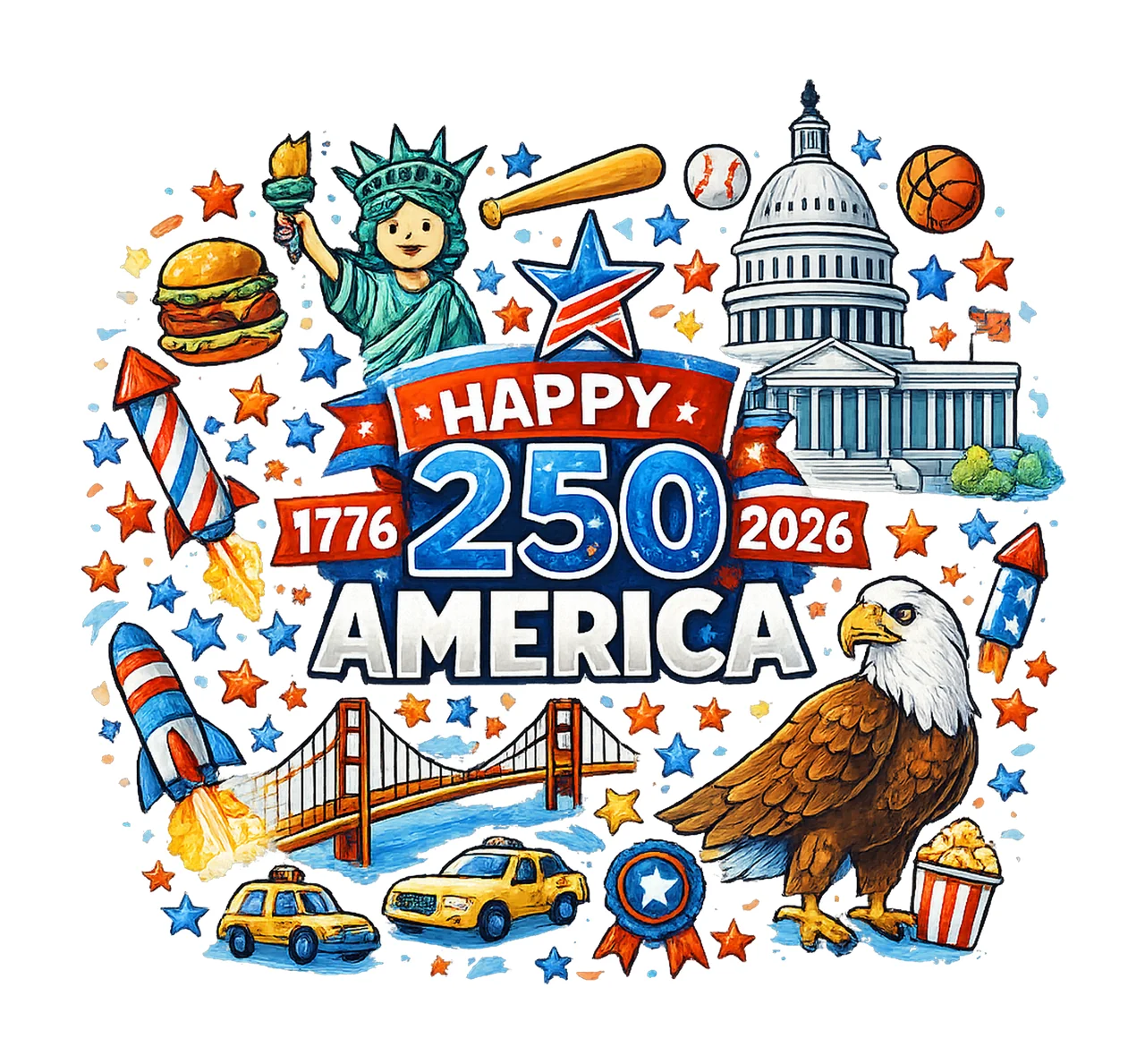 Happy 250 America Kids Doodle Patriotic USA Design
