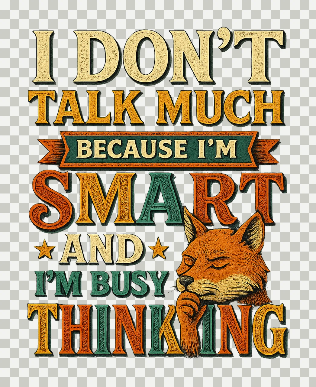 Fox Thoughtful Portrait With Stars And Retro transparency and detail preview thumbnail