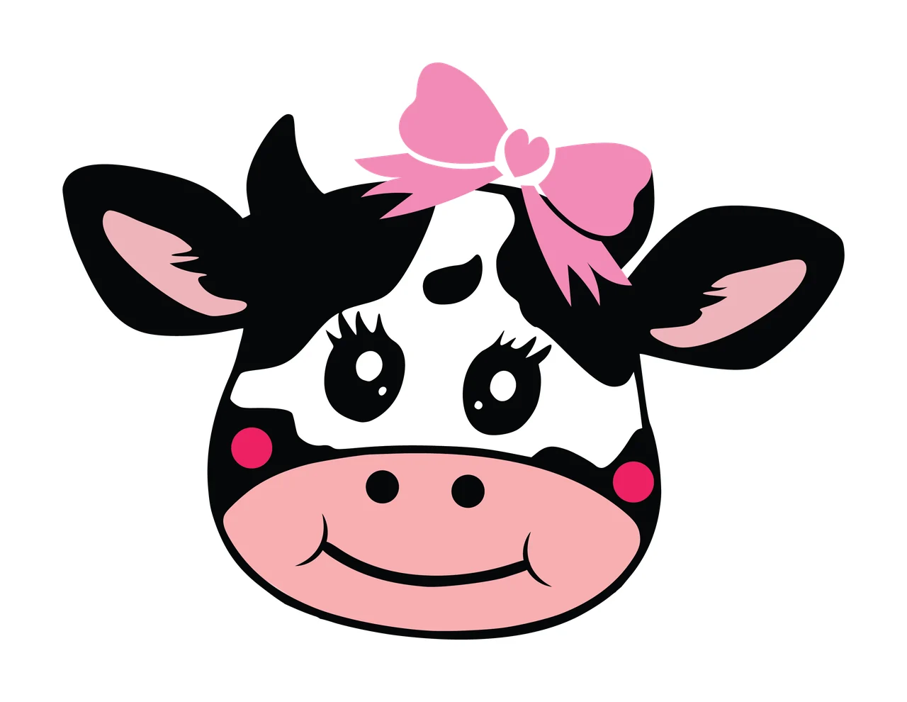 Cow Head Silhouette With Hair Bow horn black white animal