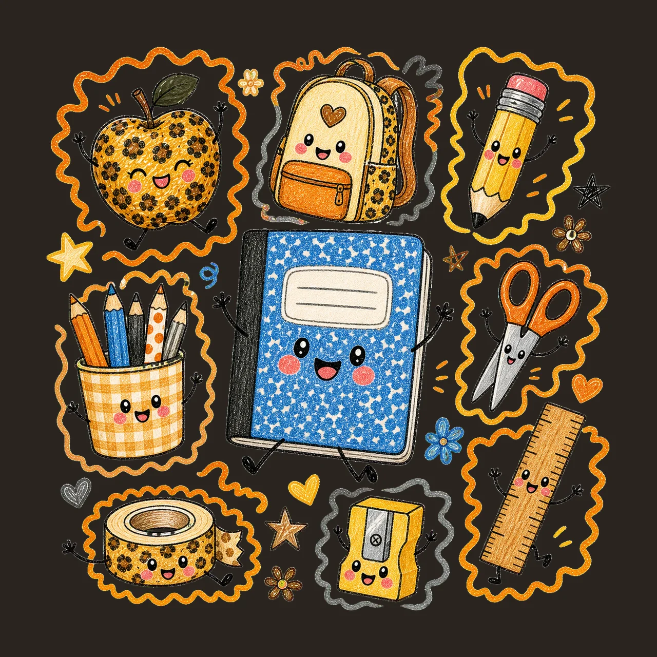 First Day School Supplies Doodle Kids Variation A contrast preview thumbnail
