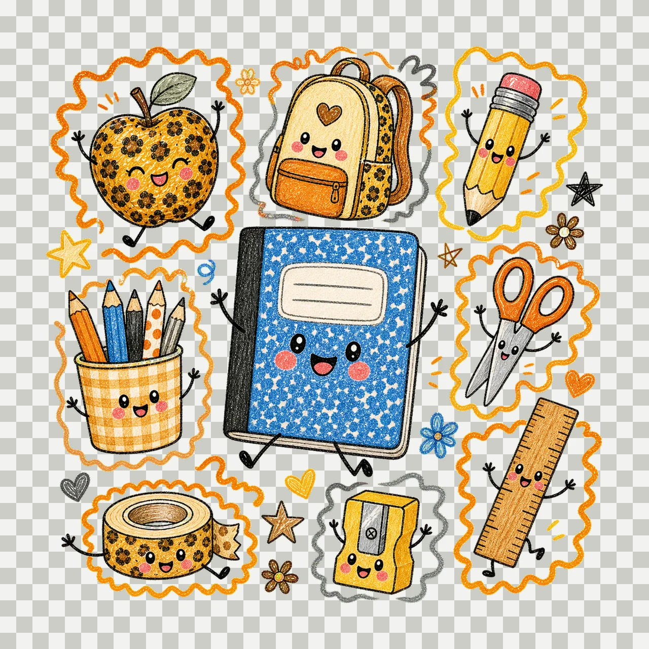 First Day School Supplies Doodle Kids Variation A transparency and detail preview thumbnail