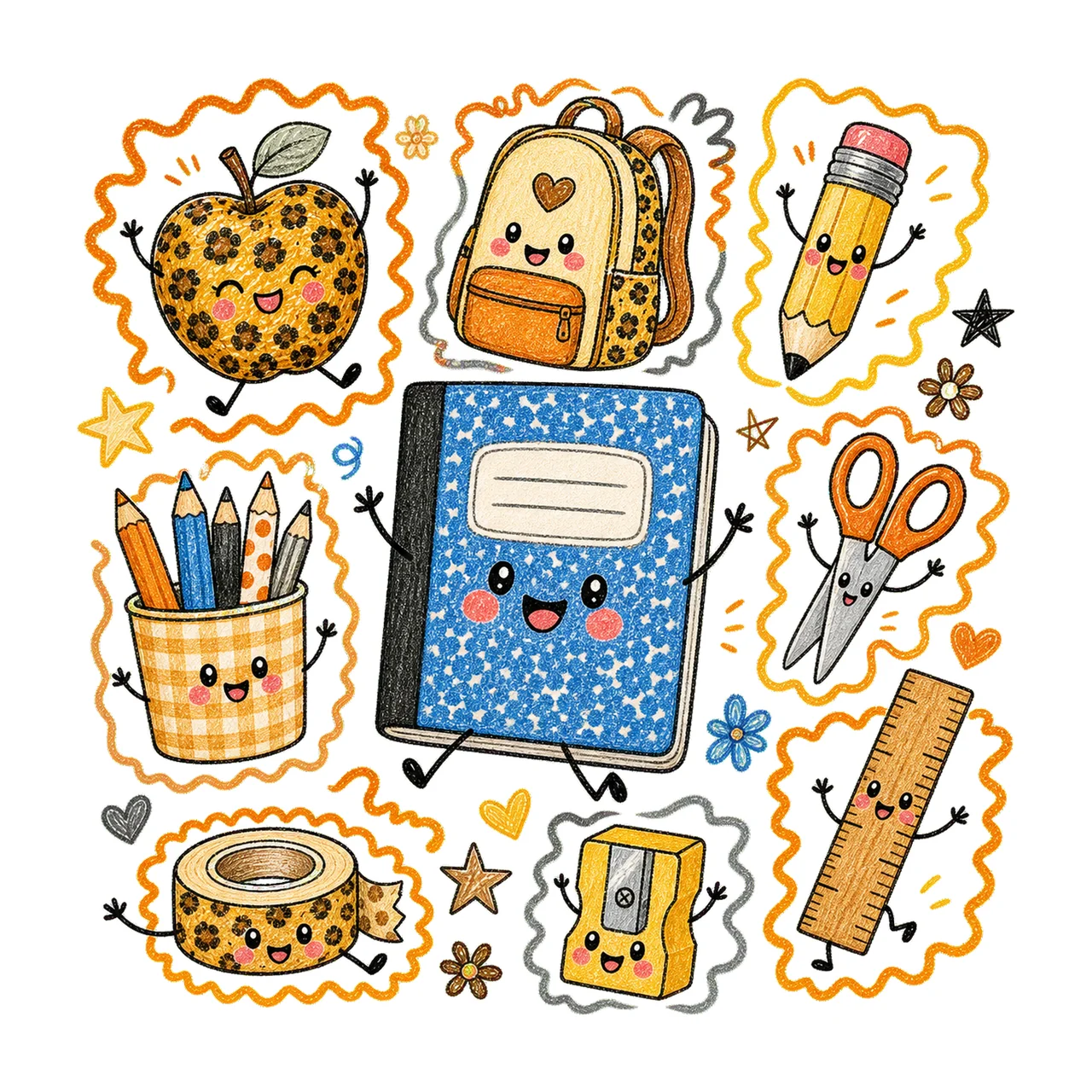 First Day School Supplies Doodle Kids Variation A