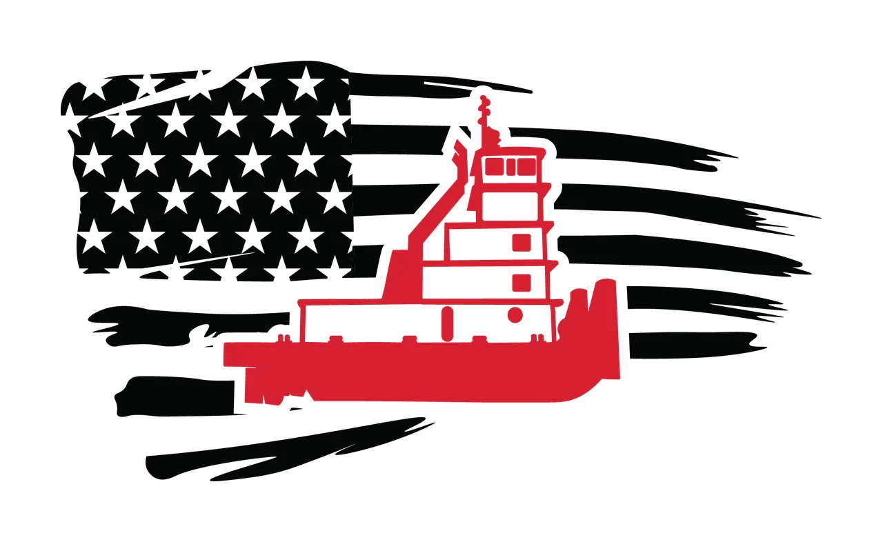 Can Glass Wrap Tugboat With American Flag Grunge
