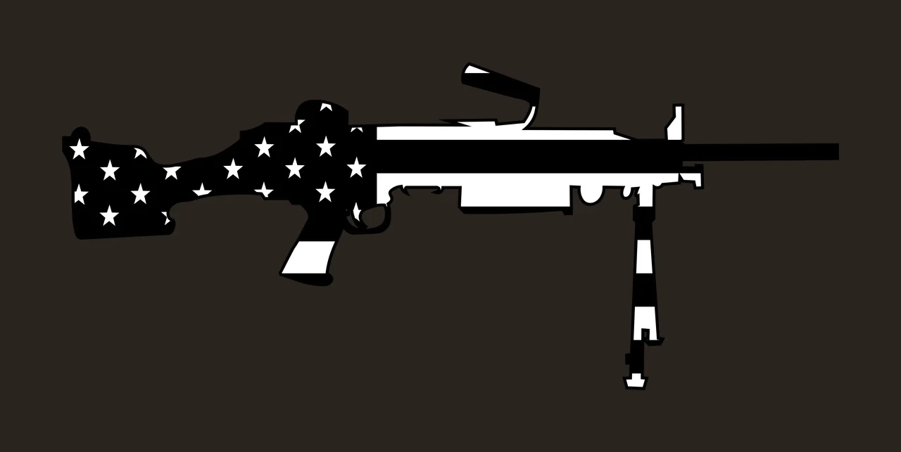 Machine Gun Silhouette With Flag Pattern stars bipod black contrast preview thumbnail