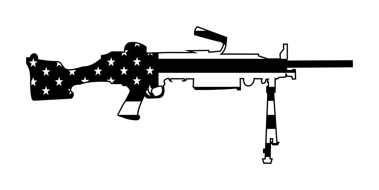 Machine Gun Silhouette With Flag Pattern stars bipod black