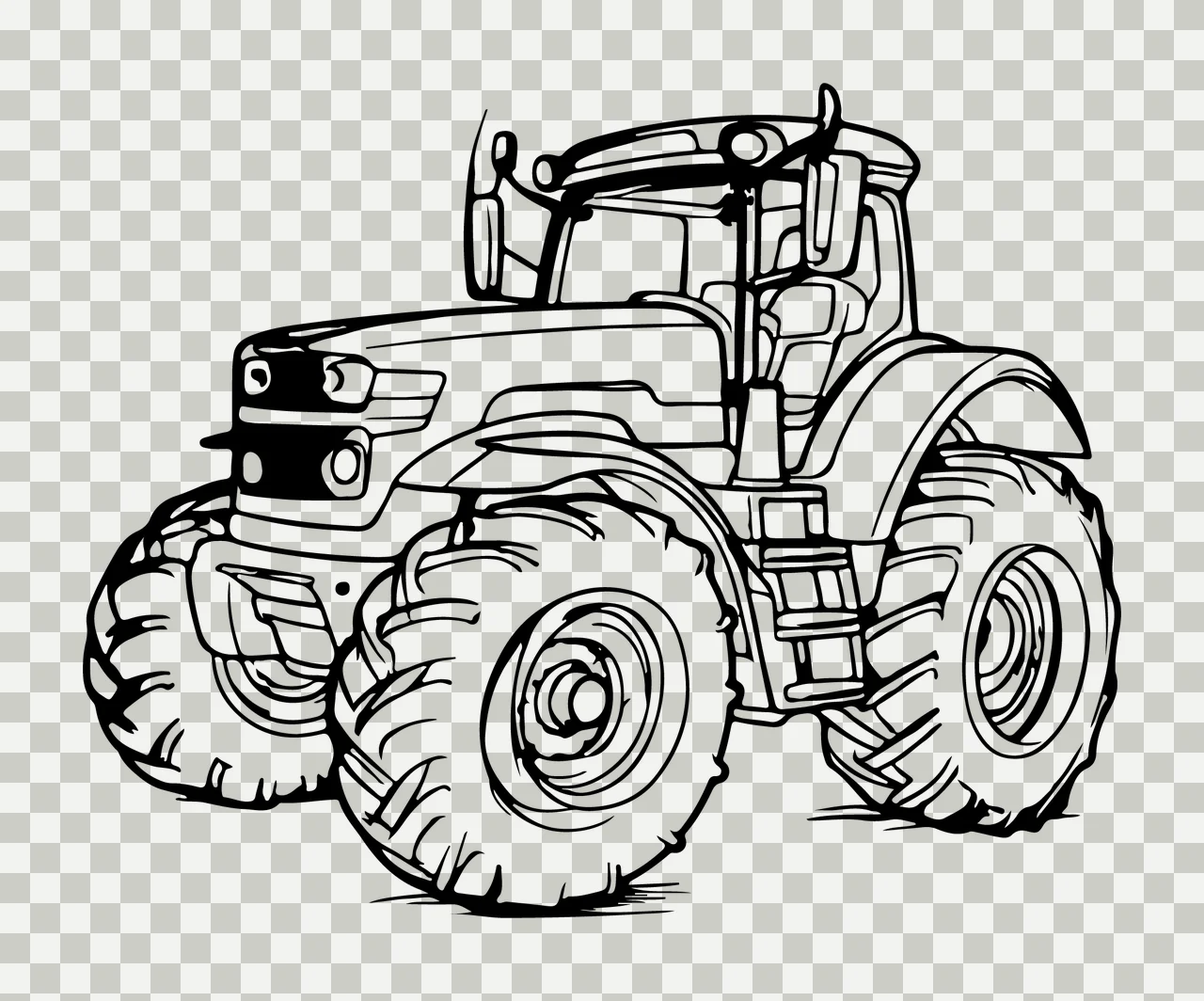 Detailed Farm Tractor Front Angled View stationary tires cab transparency and detail preview thumbnail