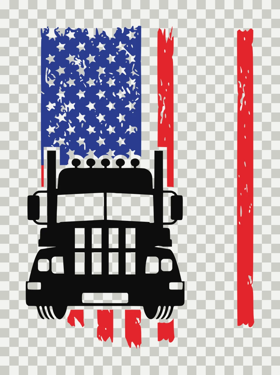 Truck Front View Of Silhouette Over Vertical Distressed flag transparency and detail preview thumbnail