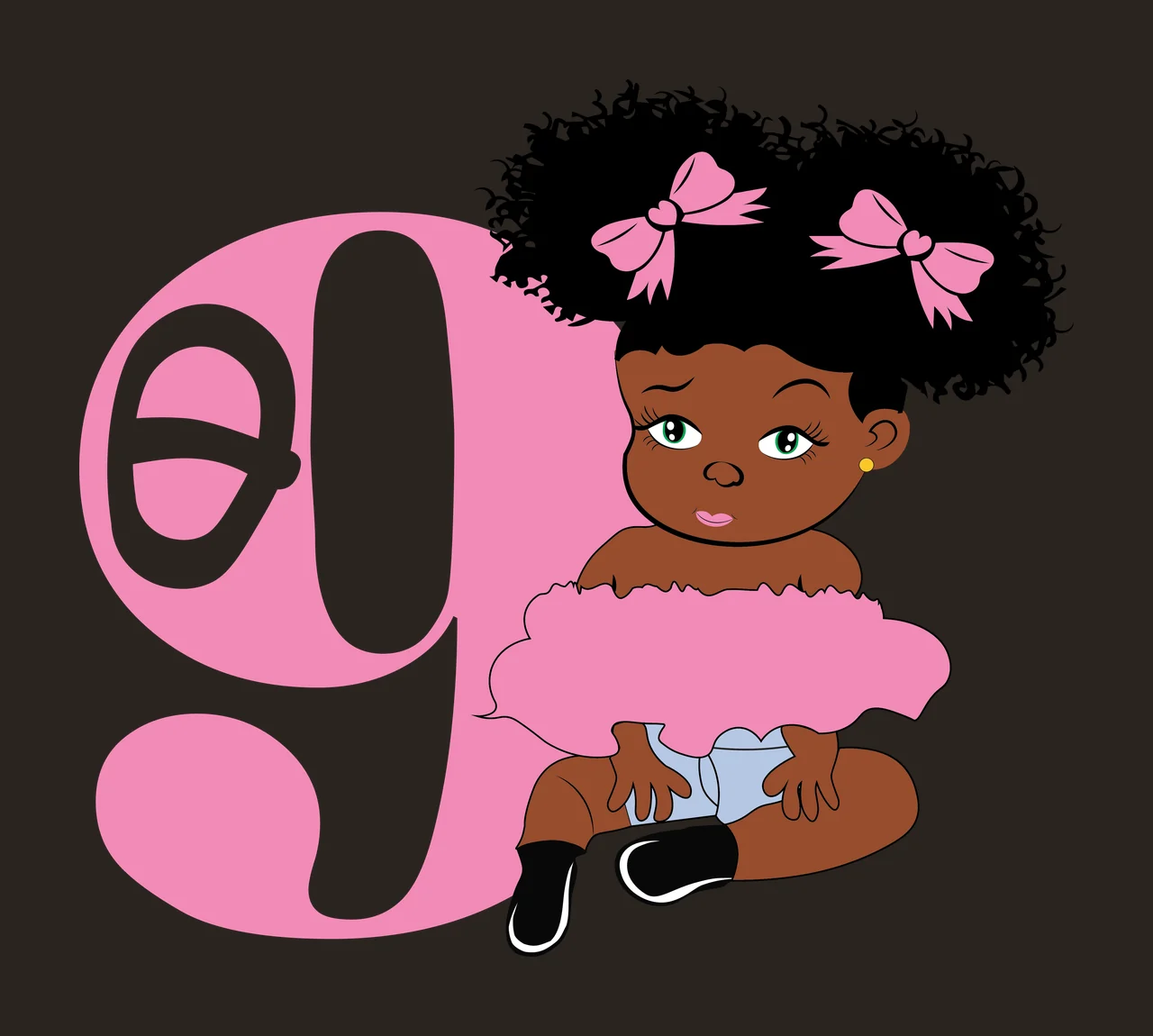 Black 9 Silhouette Of A Curly Haired Figure number nine standing contrast preview thumbnail