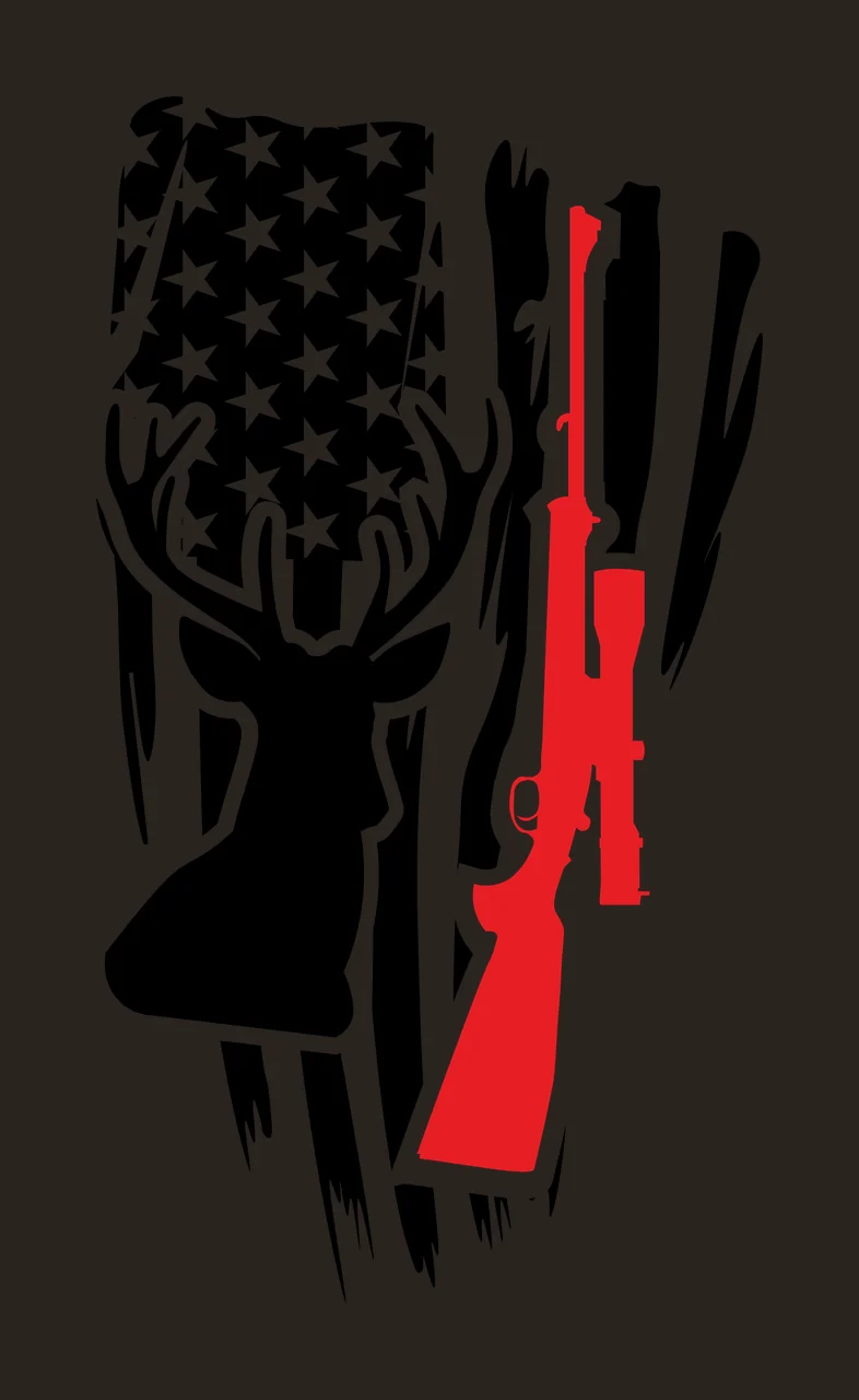 Deer Head And Rifle Distressed Flag silhouette black white contrast preview thumbnail