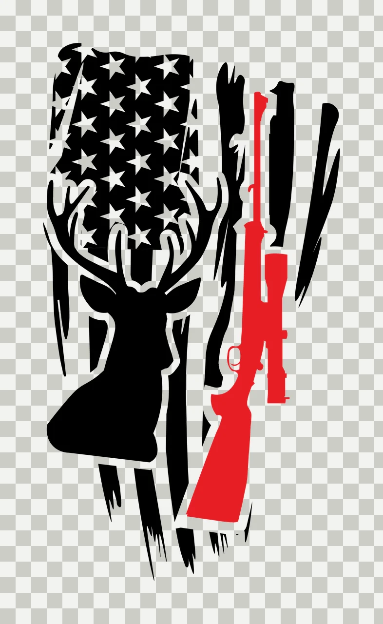 Deer Head And Rifle Distressed Flag silhouette black white transparency and detail preview thumbnail