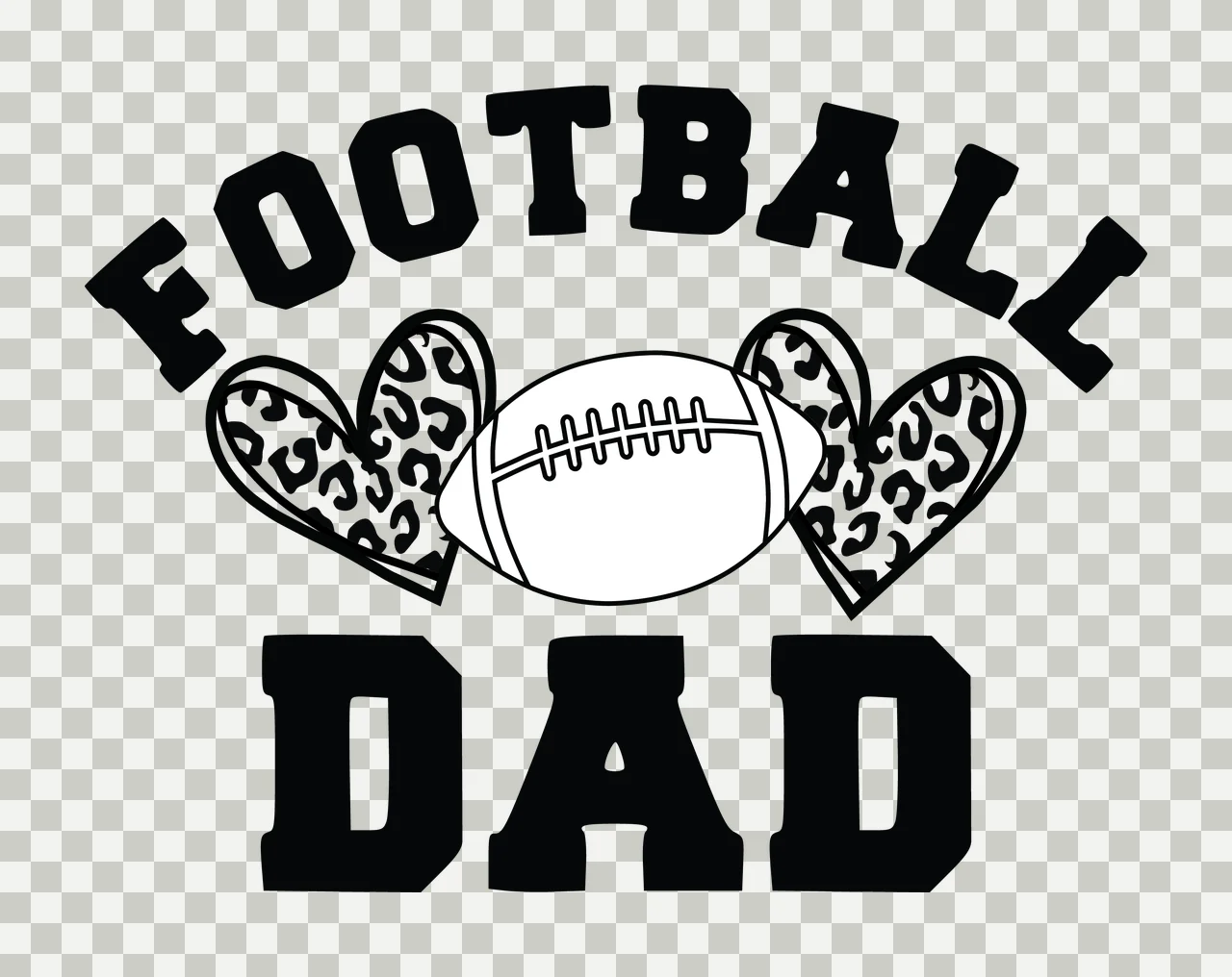 Football Dad Graphic With Hearts leopard print black white transparency and detail preview thumbnail