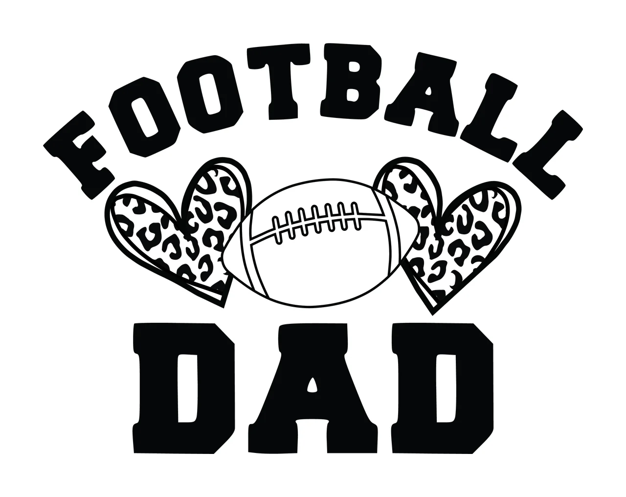 Football Dad Graphic With Hearts leopard print black white