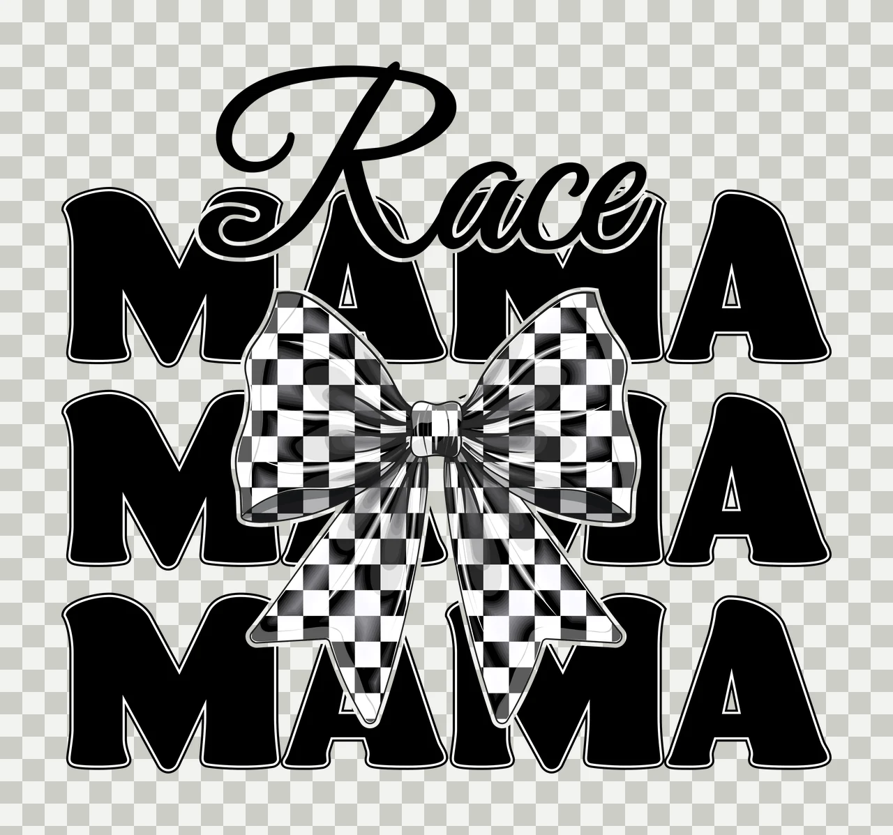 Race Mama Bow Text With Large Central Framing Typography Black transparency and detail preview thumbnail