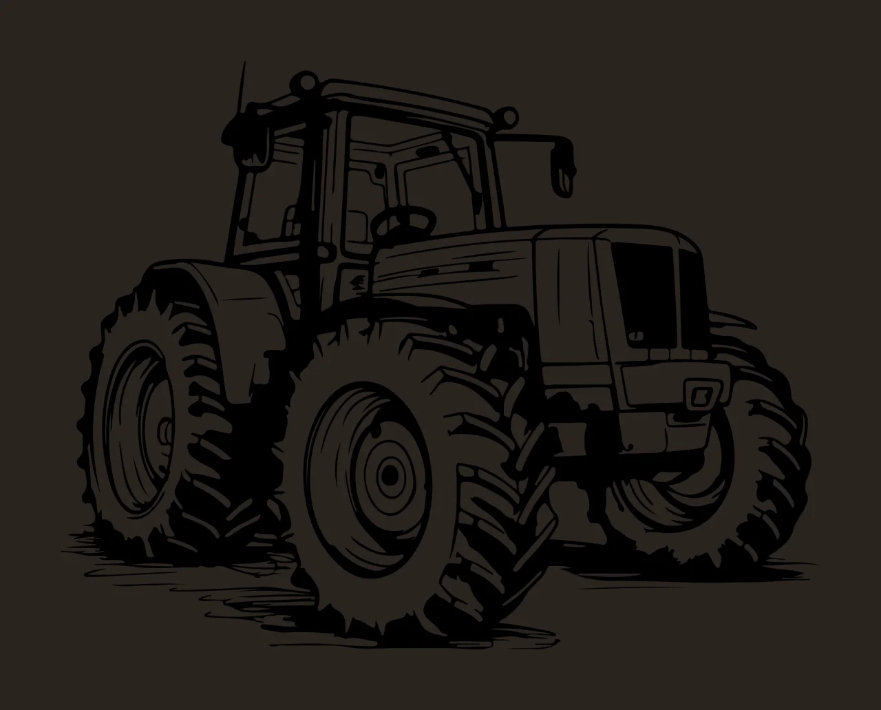 Black Outline Farm Tractor resting wheels cabin tires drawing contrast preview thumbnail