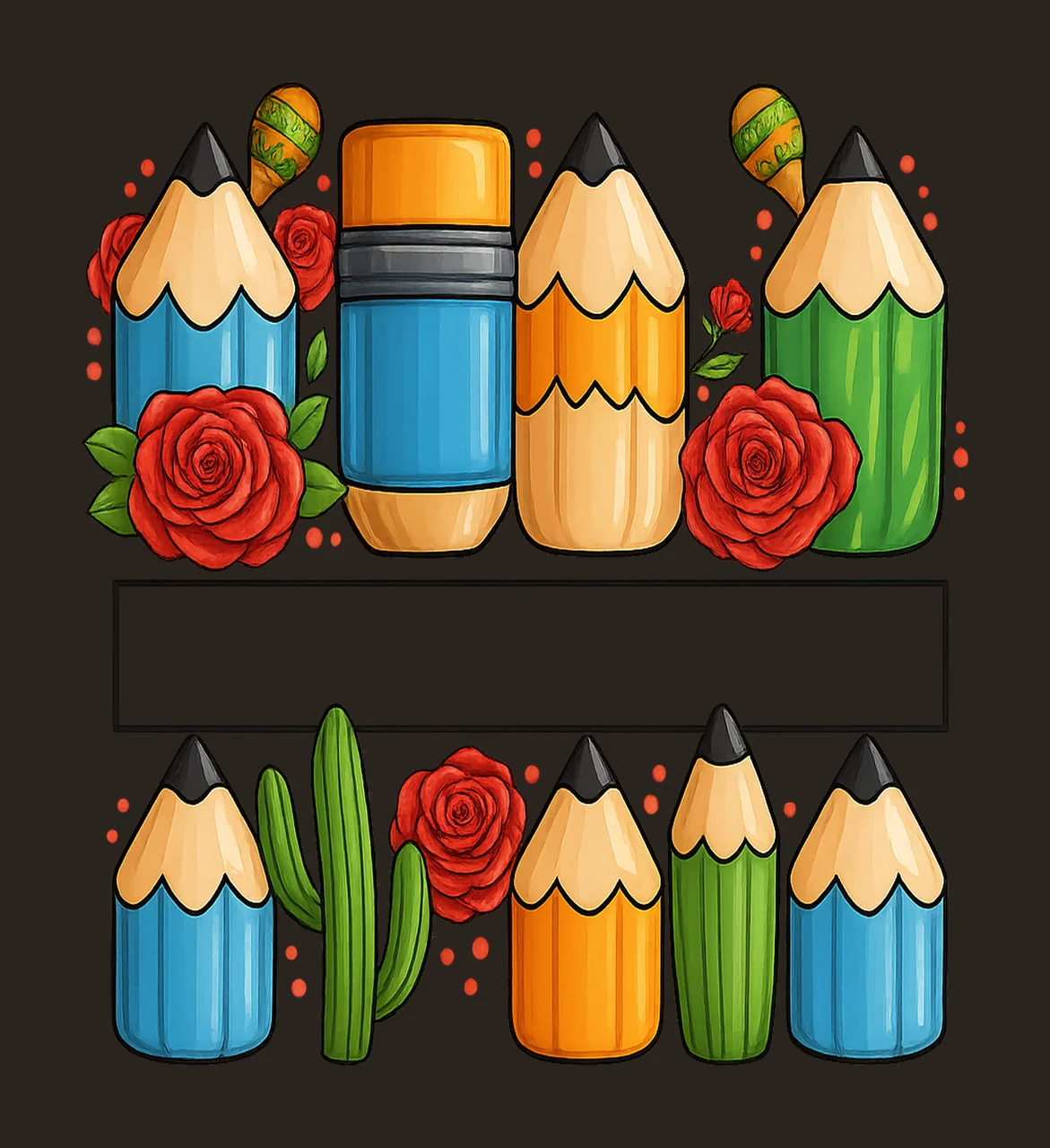 Pencils And Roses Border Frame stationery flower cactus contrast preview thumbnail