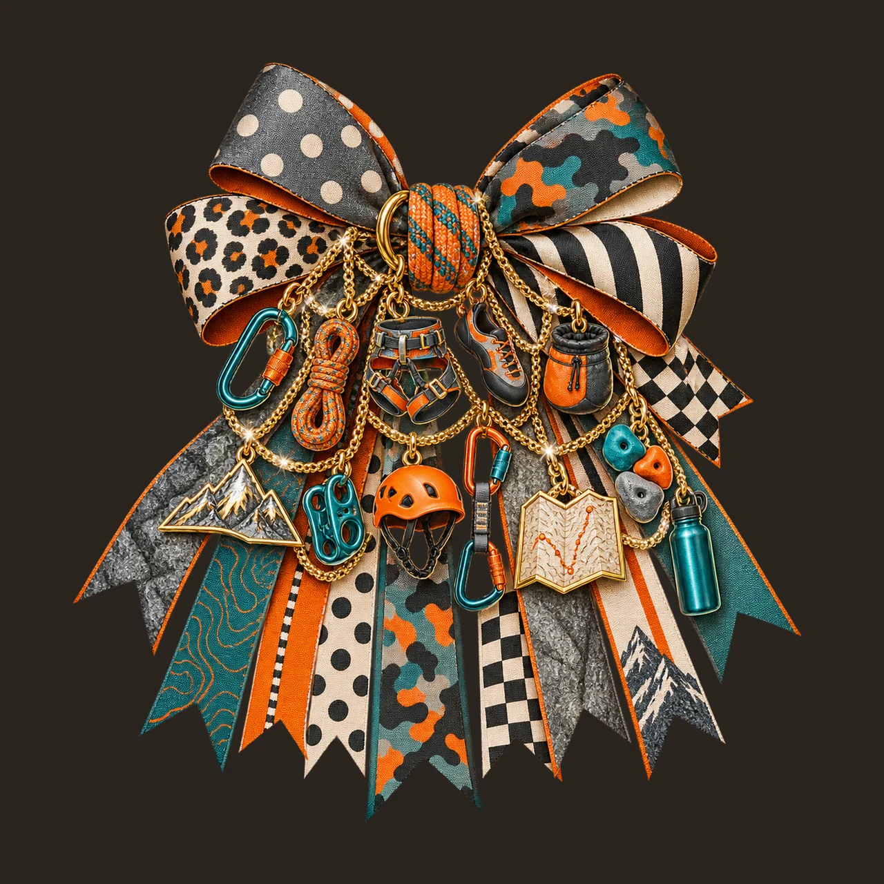 Rock Climbing Lover Bow Charm PNG, Themed Gold Chain Charms, Coquette Ribbon Sublimation Design, Transparent Digital Download contrast preview thumbnail
