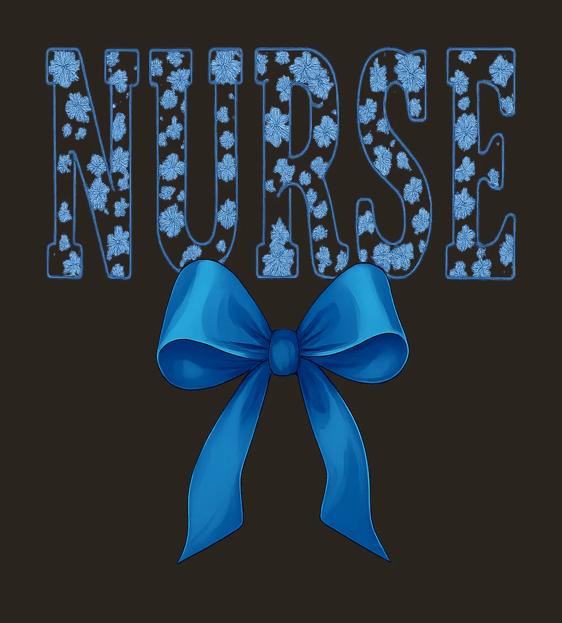 Nurse Floral Text With Blue Bow cartoon black plain contrast preview thumbnail