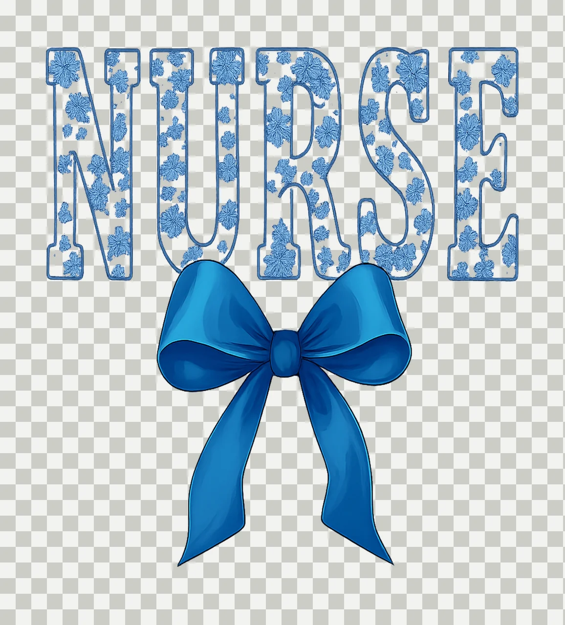 Nurse Floral Text With Blue Bow cartoon black plain transparency and detail preview thumbnail