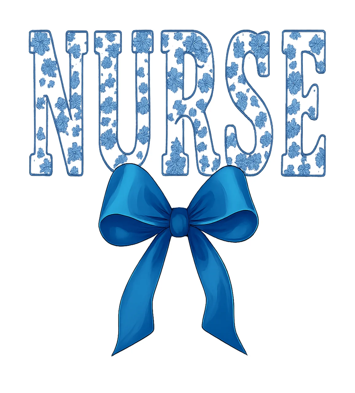 Nurse Floral Text With Blue Bow cartoon black plain