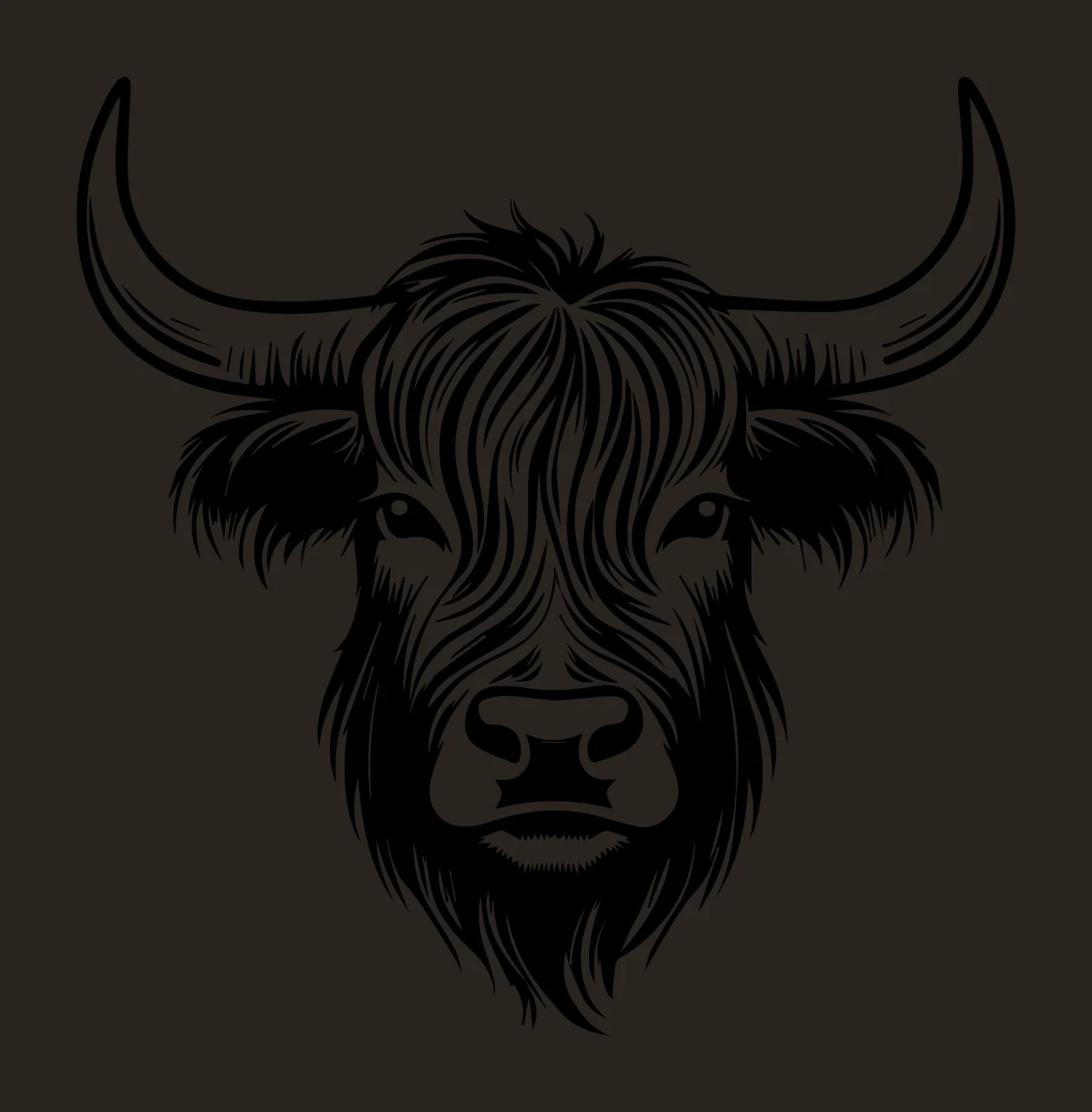 Cow Highland Head With Horns line art black white animal fur contrast preview thumbnail