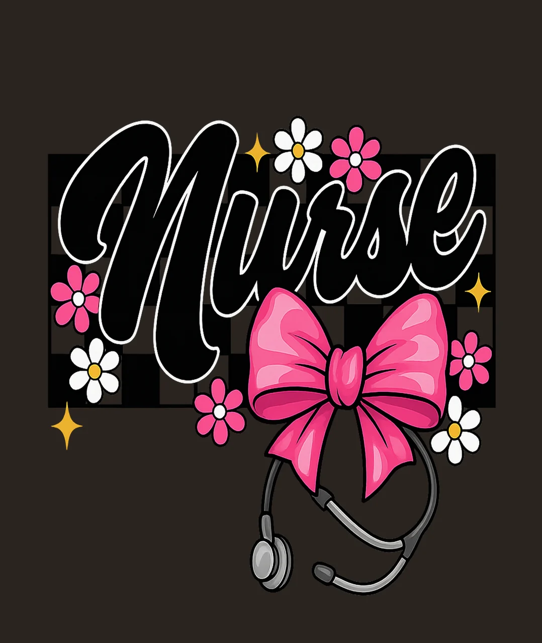 Nurse Stylized With Text And Bow In Black stethoscope flower contrast preview thumbnail