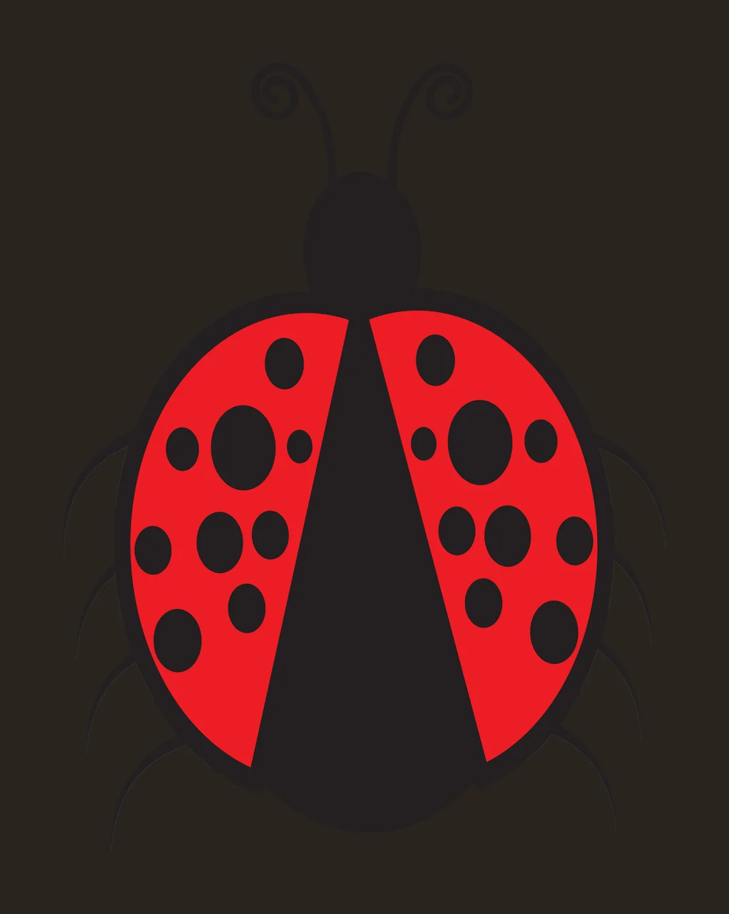 Ladybug Illustration with red beetle body, black spots, black head and black antennae contrast preview thumbnail