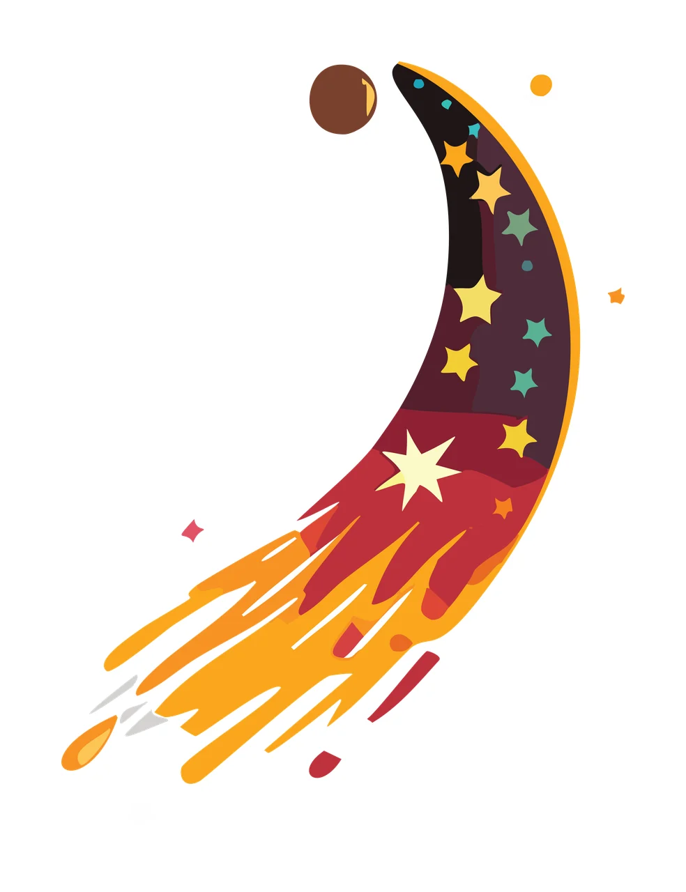 Space Crescent Moon With Stars Design falling circles minimalist