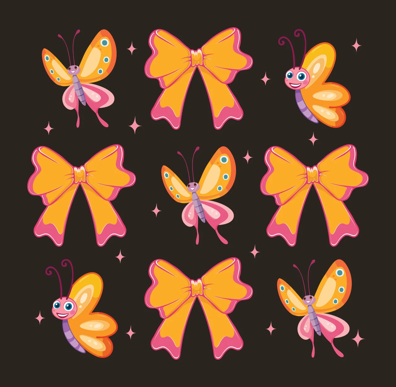 Butterfly Black Silhouette Butterflies And Decorative Bows arranged in contrast preview thumbnail