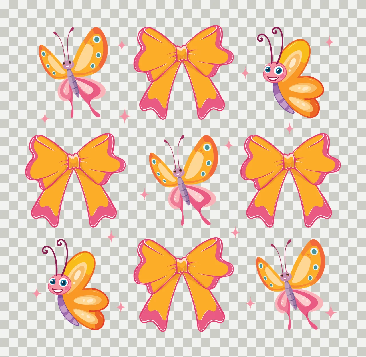Butterfly Black Silhouette Butterflies And Decorative Bows arranged in transparency and detail preview thumbnail
