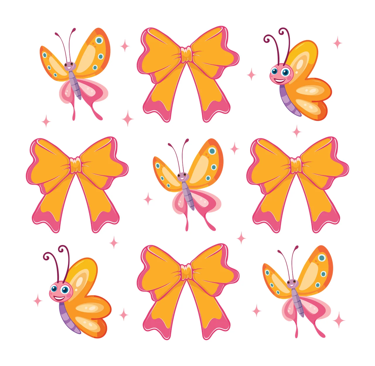 Butterfly Black Silhouette Butterflies And Decorative Bows arranged in