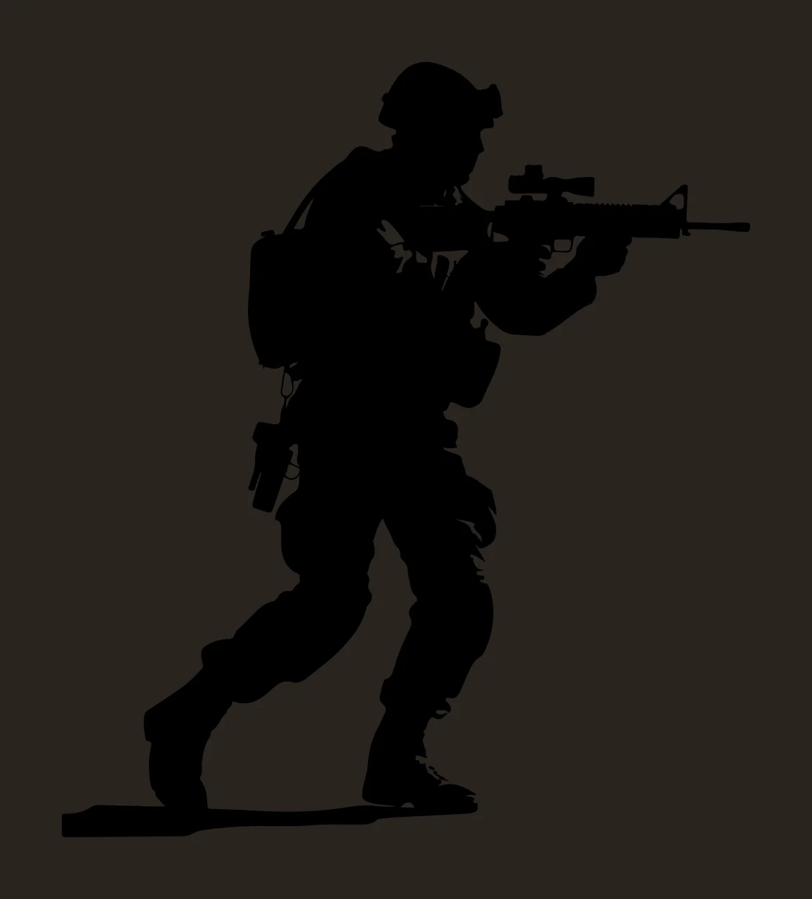 Soldier Silhouette With Rifle Aiming Helmet Backpack Solid contrast preview thumbnail