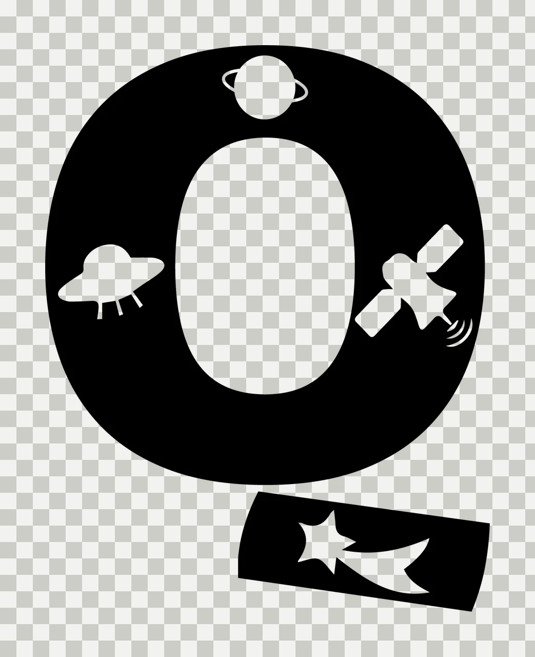 Space O Letter With Icons transparency and detail preview thumbnail
