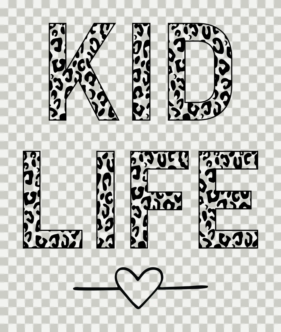 Kid Life Text With Leopard Pattern display heart black white transparency and detail preview thumbnail