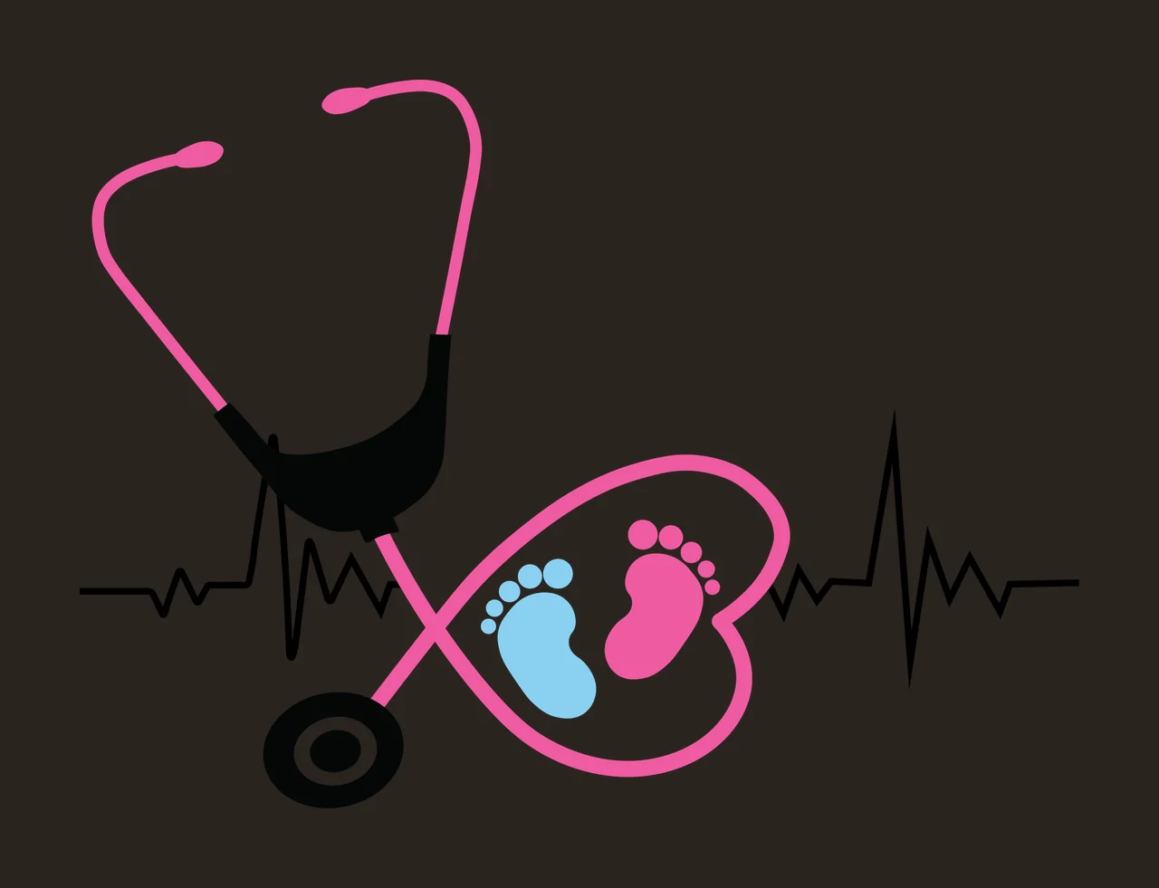Stethoscope Combined With A Heart Shape And Baby joined footprints contrast preview thumbnail