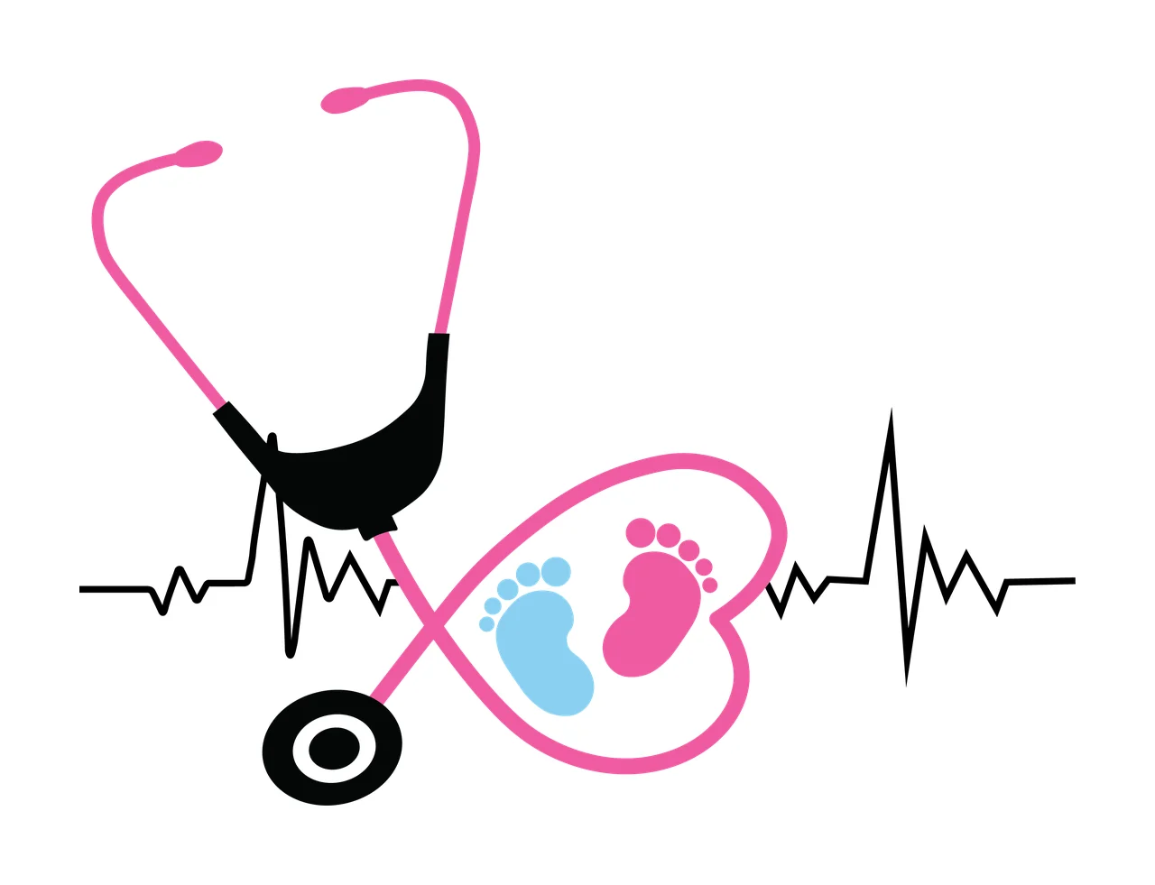 Stethoscope Combined With A Heart Shape And Baby joined footprints