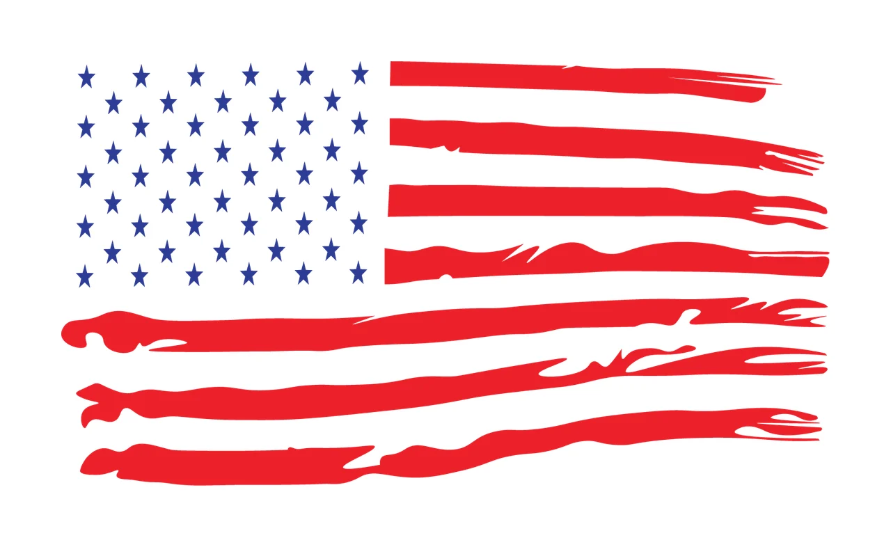 Flag Black Distressed Horizontal Silhouette Waving Stars Stripes